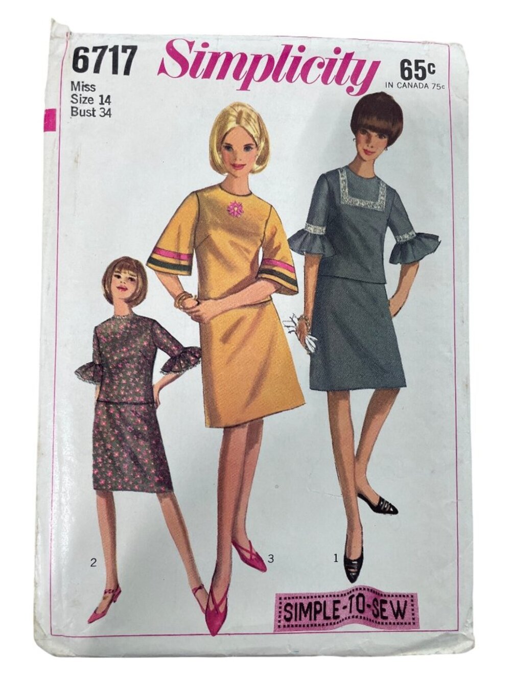 Vintage 60s Simplicity 6717 Sewing Pattern Size 14 Two Piece Dress Retro CUT